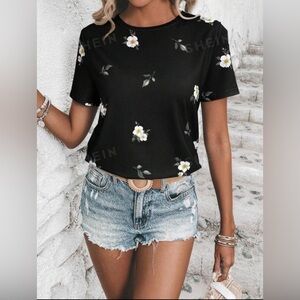 Black Floral Print T-Shirt